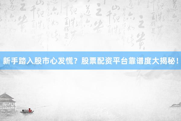 新手踏入股市心发慌？股票配资平台靠谱度大揭秘！