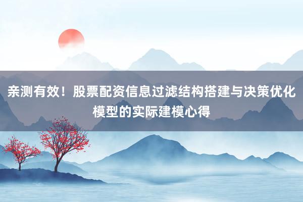 亲测有效！股票配资信息过滤结构搭建与决策优化模型的实际建模心得