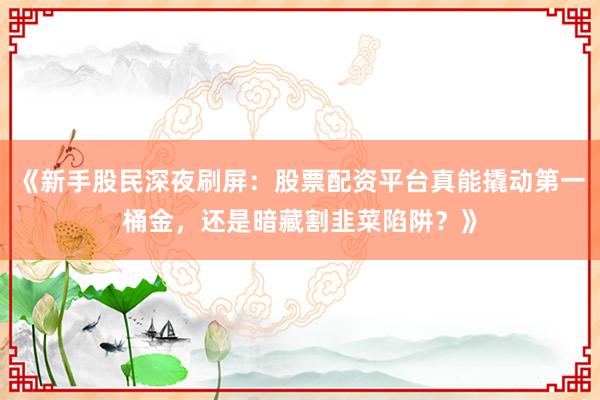 《新手股民深夜刷屏：股票配资平台真能撬动第一桶金，还是暗藏割韭菜陷阱？》