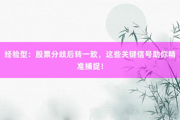 经验型：股票分歧后转一致，这些关键信号助你精准捕捉！