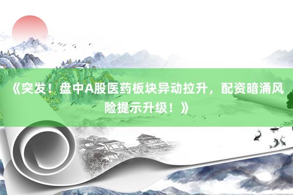 《突发！盘中A股医药板块异动拉升，配资暗涌风险提示升级！》
