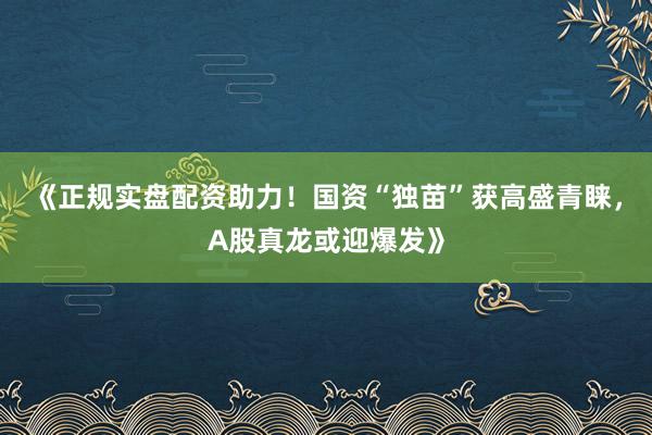 《正规实盘配资助力！国资“独苗”获高盛青睐，A股真龙或迎爆发》