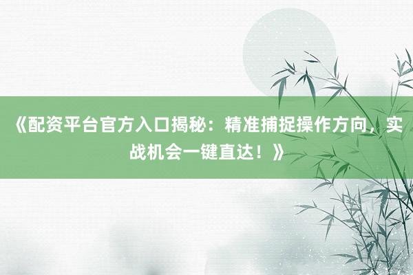 《配资平台官方入口揭秘：精准捕捉操作方向，实战机会一键直达！》