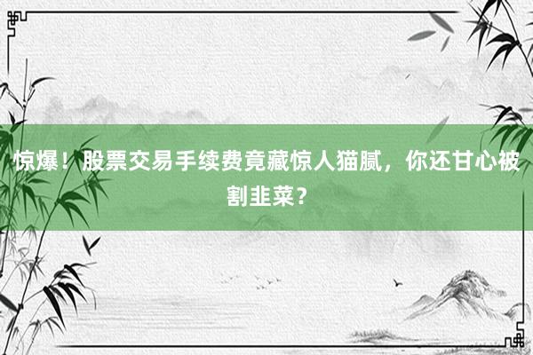 惊爆！股票交易手续费竟藏惊人猫腻，你还甘心被割韭菜？